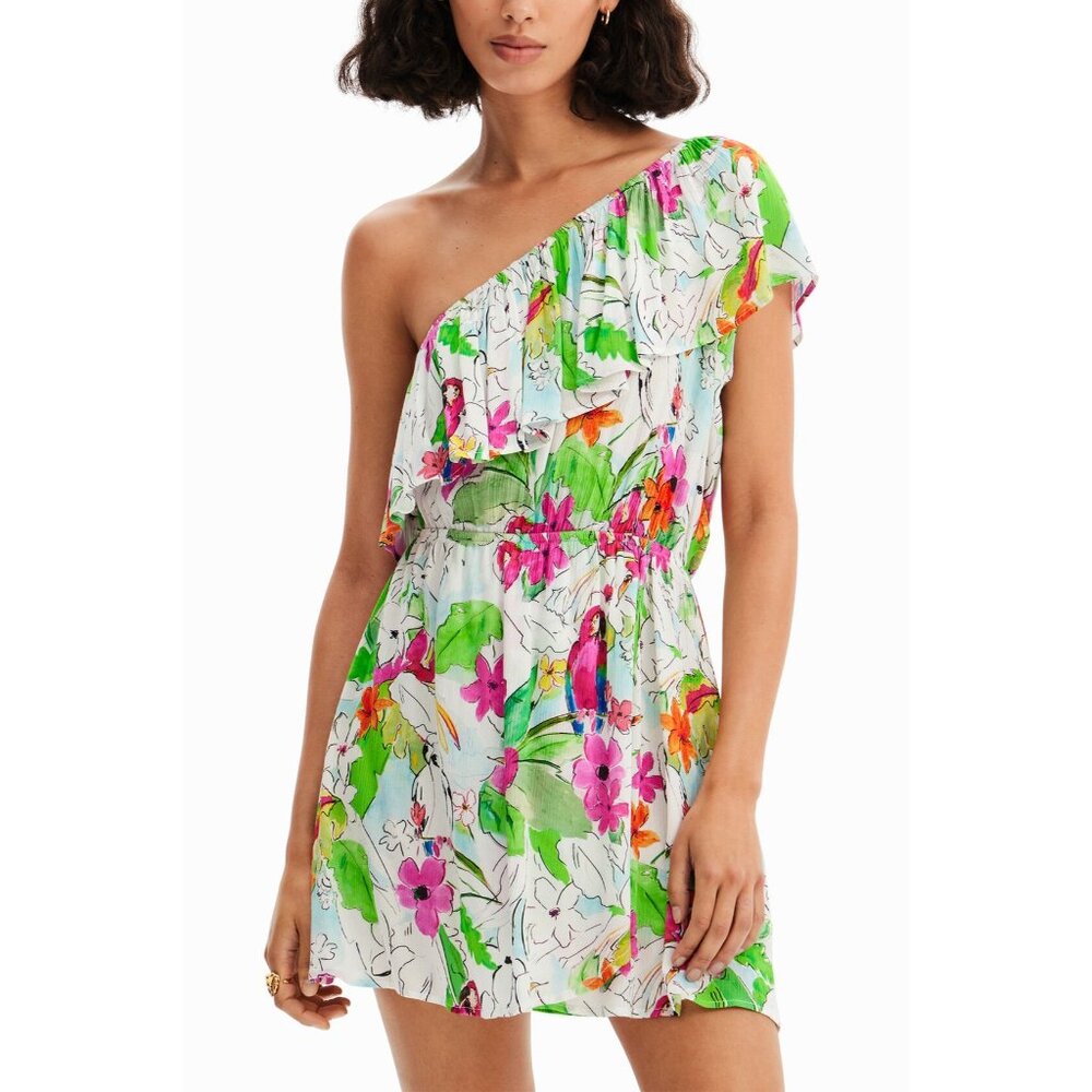 DESIGUAL Tropical asymmetric‎ mini dress in Floral Multi Size M
